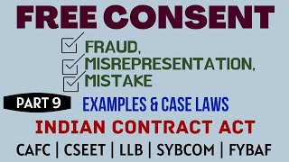 Fraud  Misrepresentation  Mistake  Free Consent  Indian Contract Act  Caselaws  Example [upl. by Sirtemed]