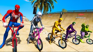 Spiderman and SuperHeroes Challenge on Cars and Motobike Trucks and Bicycles  GTA 5 MODS [upl. by Leese352]