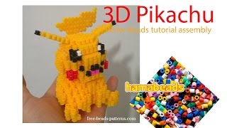 3D Pikachu Pokemon perler beads Hama Beads tutorial assembly [upl. by Wilmott]