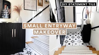 SMALL ENTRYWAY MAKEOVER  DIY Statement Tile amp Stair Runner [upl. by Nnaoj]